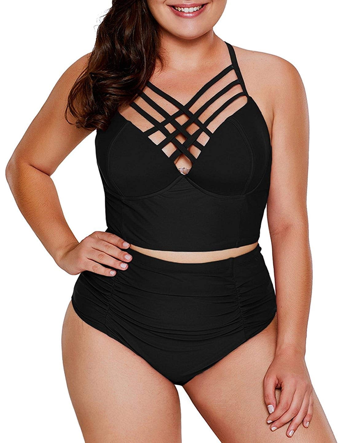 Plus Size Tankini Bathing Suits for Women Swimsuits Tummy Control 2 Piece High Waisted Swimwear Beachwear 