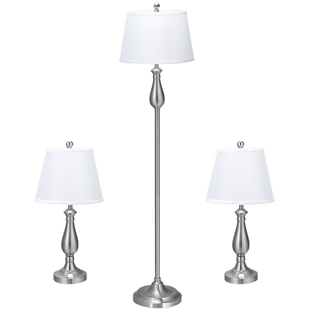 Gymax 3Piece Lamp Set 2 Table Lamps 1 Floor Lamp Brushed Nickel Modern