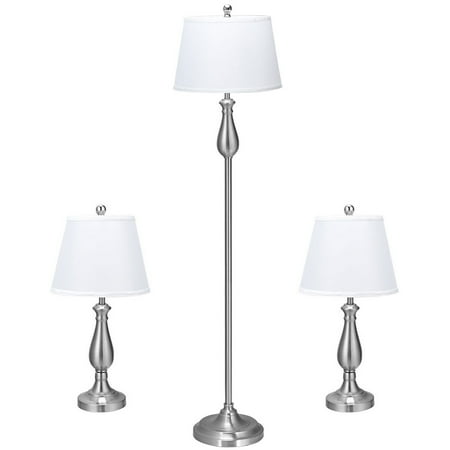 Gymax 3 Piece Lamp Set 2 Table Lamps 1 Floor Lamp Brushed Nickel Modern Home Bedroom Walmart Canada