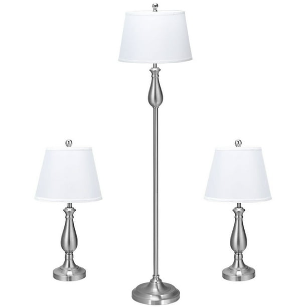 Gymax 3 Piece Lamp Set 2 Table Lamps 1, Black Table And Floor Lamp Set