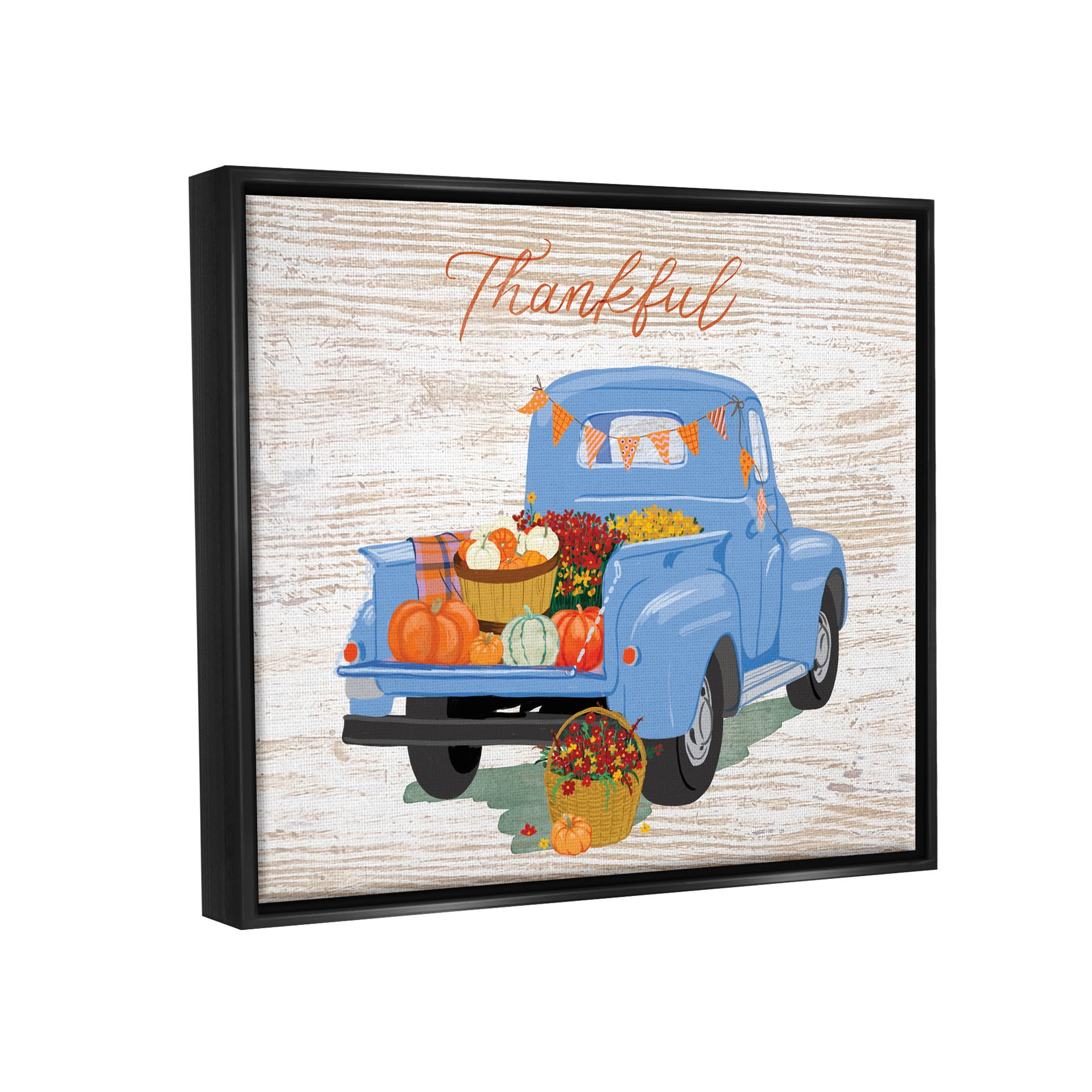 Thankful Farmhouse Harvest Truckload Holiday Graphic Art Jet Black Framed Art Print Wall Art