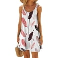 thumbnail image 1 of Vestidos de Dama Vestido Informal de Playa Con Tirantes Al Hombro, Plisado, Sin Mangas y Estampado de Plumas de Moda de Verano Para Mujer, 1 of 4