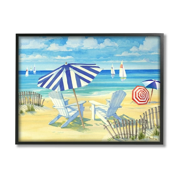 Stupell Industries Summer Sun Sailboat Chairs Painting Black Framed Art Print Wall Art, Design by Paul Brent