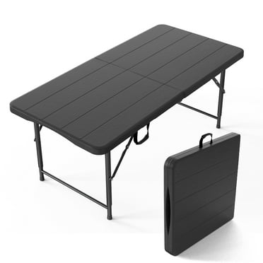 Ktaxon 4Ft Portable Folding Table, 3-Level Adjustable Height Plastic Table for Indoor Outdoor Party Wedding Garden Commercial Entertaining Events, Black