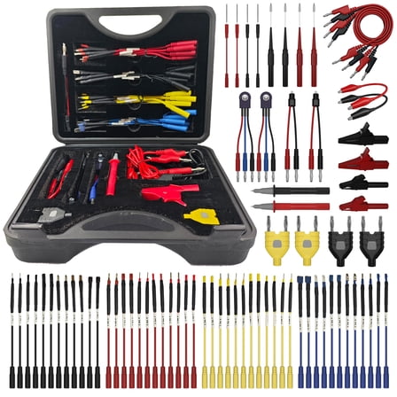 76 Pcs Automotive Circuit Test Lead Kit, Multimeter Test Leads Kit, Electrical Back Probe Kit, Alligator Clip, Acicular Probe, Banana Plug Adapters, Volt Meter Lead (with Carrying Case)