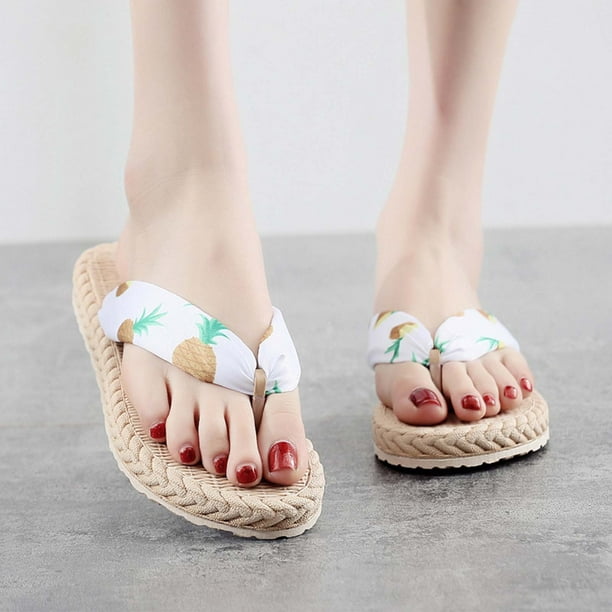 Sandalias de alpargata de paja de imitación para mujer, chanclas de fondo de goma y plástico, chanclas de playa de fondo plano Wmkox8yii nm6515