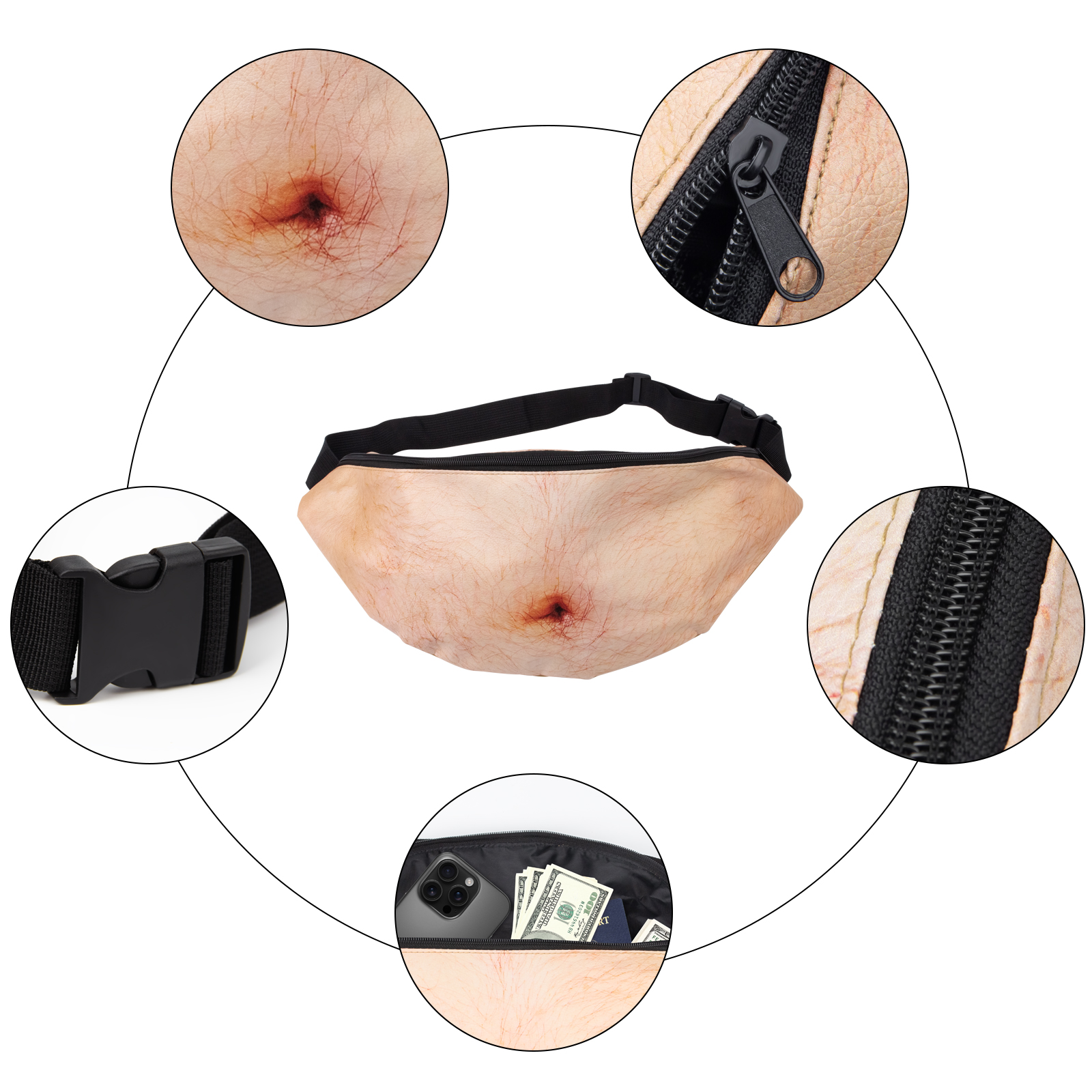 Big Belly 3D Printed Unisex Fanny Pack with Coin Purse, Fun Simulation Pattern
