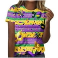 thumbnail image 2 of Gamivast Carnival Theme Shirts for Women Funny Mask Graphic Short Sleeve Tee Tops Casual Loose Crew Neck Trendy Pullover Party Tunic Dressy Blouses Mardi Gras Day T-Shirt, 2 of 6