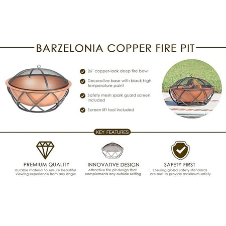 Fire Sense - Barzelonia Round Copper Look Fire Pit - Copper