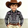 thumbnail image 2 of KHONTS Boys Western Cowboys Shirts for Kids Button down Printed Casual Collared Shirts,Size 4-13 Years Grey 170, 2 of 3