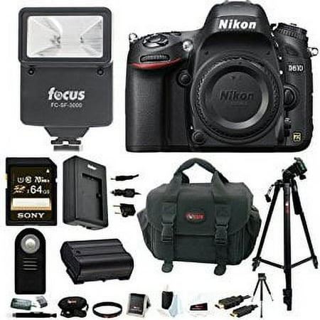 Nikon D610 FX-format DSLR Camera (Body) w/ Sony 64GB SD Card & Digital Slave Flash Bundle