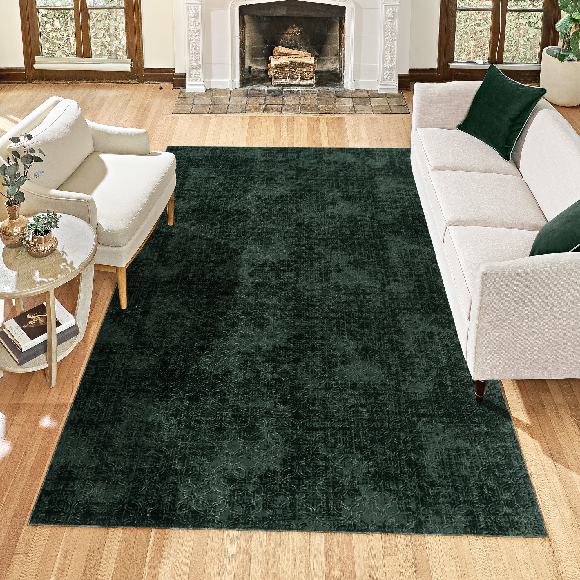 Shadow Thandi Transitional Geometric Dark Green Area Rug, 5x7