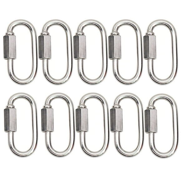 Alele D-Shape Locking Carabiner M4 Stainless Steel Quick Link Chain Connector Keychain Ring Buckle 10 pack (M4-D Shape