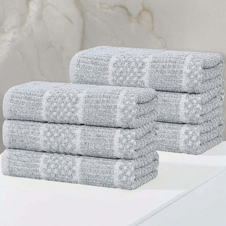 Superior Naples Viscose Cotton Blend Medium Weight Hand Towels, Set of 6, Denim Blue