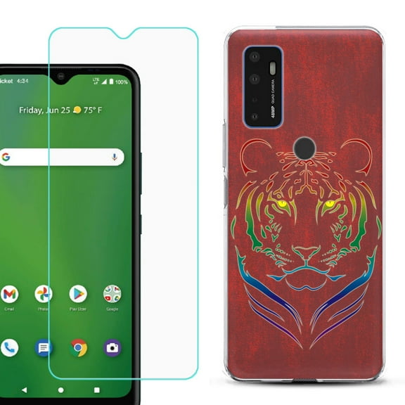 Shockproof Bumper Phone Case for AT&T Radiant Max 5G / Fusion 5G, with Tempered Glass Screen Protector, by OneToughShield ® - Night Tiger