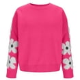 thumbnail image 5 of Miluxas Women's Floral Pattern Crewneck Long Sleeve Drop Shoulder Sweaters Pullover Tops Hot Pink XL(XL), 5 of 9