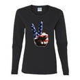 thumbnail image 2 of American Flag Peace Sign Hand Pop Culture Womens Graphic Long Sleeve T-Shirt, Black, Small, 2 of 3