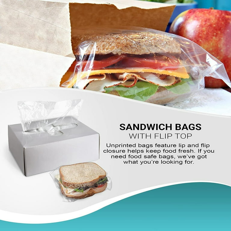 2000 Pack Clear Plastic Sandwich Bags 6.5 x 7.5 /w Flip Top 0.7 mil 