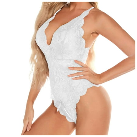 Lace Body Suits Women  Comdrip Women s Spring Lace Solid Color Bow Underneath Opening Slimming Lingerie Crotchless Body Suits for Women White 4XL