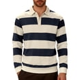 thumbnail image 2 of BRGZLK Mens Striped Polo Shirts 2026 Classic Long Sleeve Collared Lightweight Soft Comfy Casual Shirts Fashion Fall Winter Pullover Tops Navy M, 2 of 8