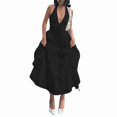 thumbnail image 2 of Women'S Summer Halter Dress Low Cut Sleeveless A Line Tulle Swing Corset Prom Formal Ball Gowns Black XL, 2 of 9