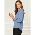 thumbnail image 4 of INSPIRE CHIC Women's Keyhole Stand Collar Pleated Back Button Blouse Tops, 4 of 6