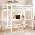 thumbnail image 2 of Zimtown Twin Size Loft Bed Frame with Desk, Wood Bunk Bed with RGB LED for Adults, 2 Charging Station on High Guardrail, White, 2 of 11