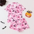 thumbnail image 4 of HOWPAY Halloween Pajamas Women Set Ghost Pumpkin Printed Short Sleeve Sleepwear Button down Loungewear Comfy Soft 2 Piece Pjs Shorts Set Pink XL, 4 of 9