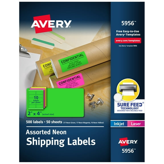 Avery Shipping Labels, 2" x 4", Neon Green, 500 Total (5956)