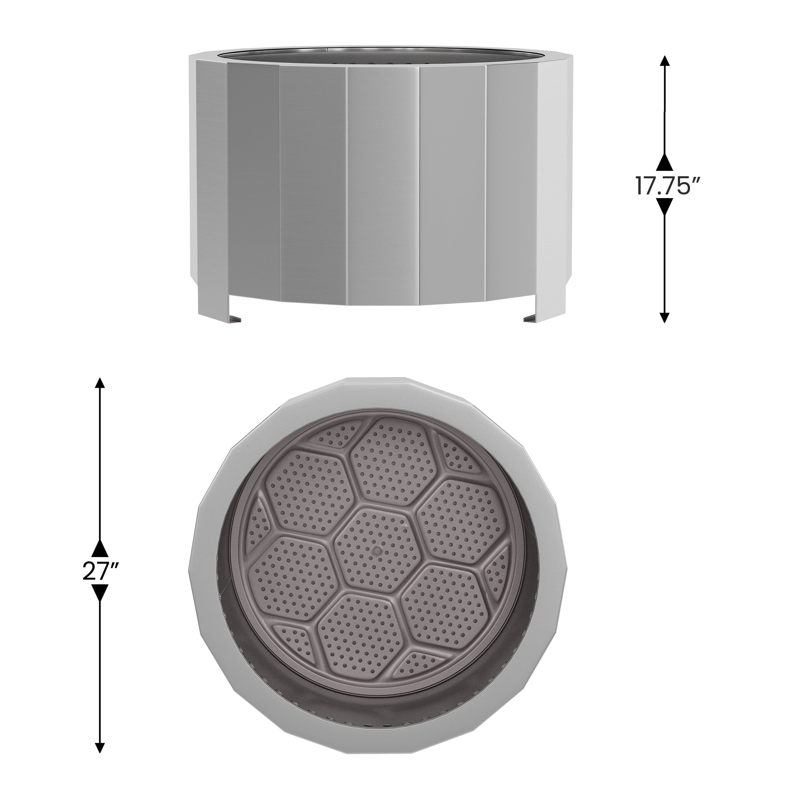 BizChair Commercial Grade 27 inch Smokeless Outdoor Firepit, Natural Wood Burning Portable Fire Pit With Waterproof Cover, Stainless Steel