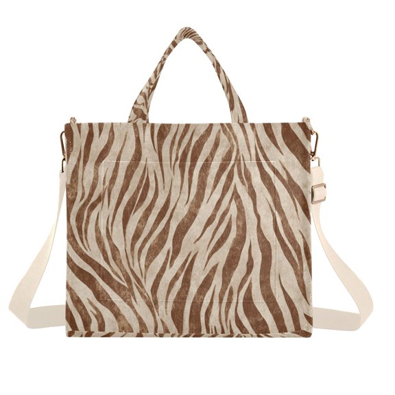 Corduroy Tote Bag for Women Shoulder Handbags Fashion Ladies Purses Satchel Messenger Bags Brown Animal Stripes S