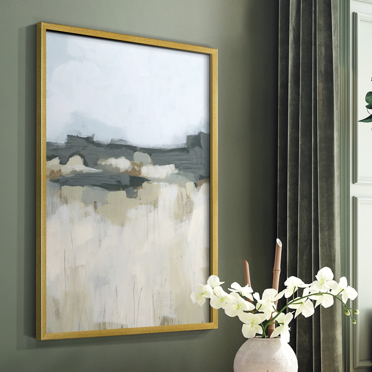 Brushstroke Badlands I Framed Print in Gold Solid Wood Framed Print No Nail Hanging