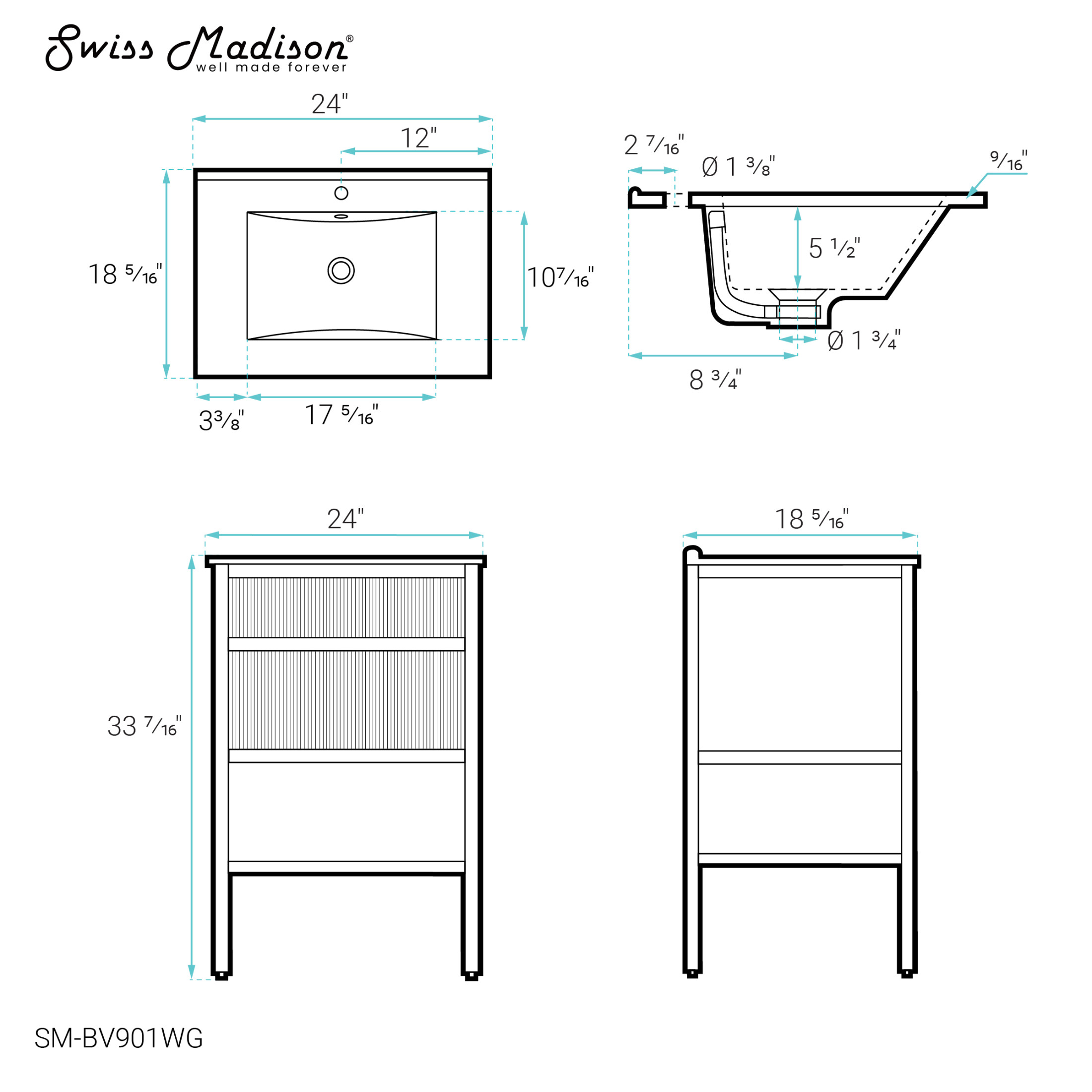 Cache 24" Freestanding Bathroom Vanity in White with Sink Top