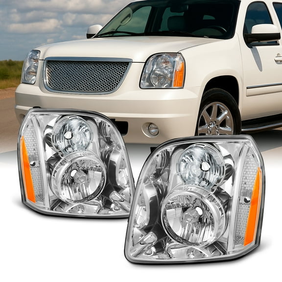 AKKON - For GMC Yukon/Yukon XL Denali Hybrid Amber OE Replacement Headlights Driver/Passenger Head Lamps Pair