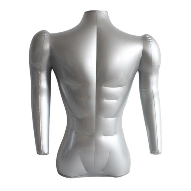 Maniquí Inflable de 71cm para Adultos, Busto Masculino, Camiseta, Tops, Soporte de Exhibición Ficticio , Plata Zulema Exhibición de maniquí de busto masculino