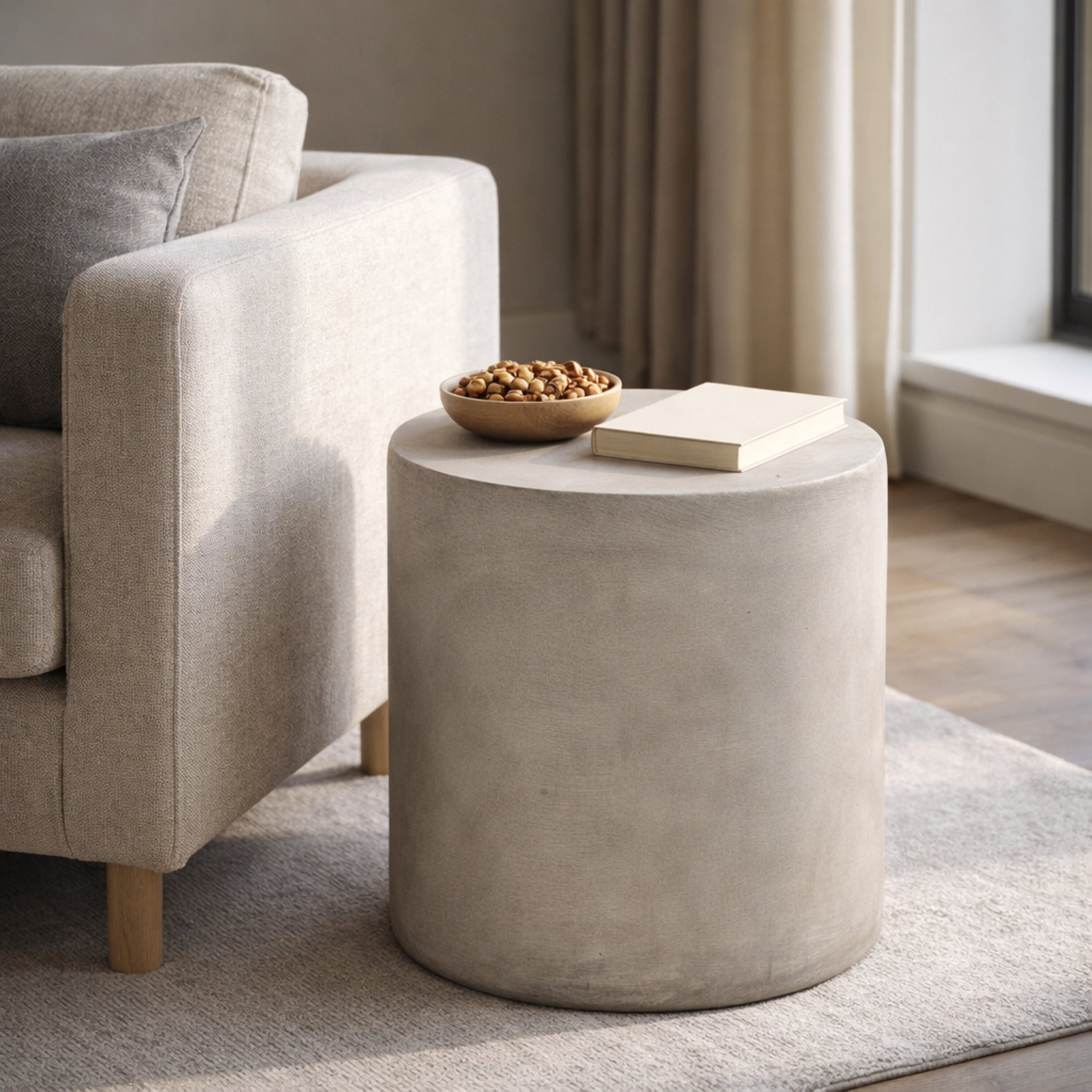 Outdoor Lightweight Concrete End Side Table for Patio Balcony Garden, Light Gray