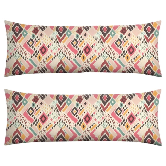 Symmetrical Nordic Body Pillow Cover 20x54 - Rustic Style Long Pillow Case with Invisible Zipper - Natural & Floral Design - Machine Washable Pillowcase