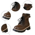 thumbnail image 7 of Winter Combat Boots for Women Waterproof Leather Lace up Trendy Buckle Ankle Strap Lug Sole Zipper Short Snow Booties, 7 of 7