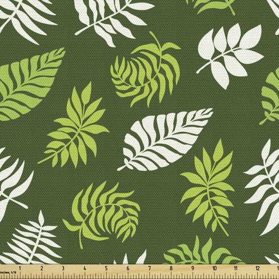 Fern Sofa Upholstery Fabric by the Yard, Palm Forest Garden Branches Exotic Rainforest Jungle Leafage on Green, Decorative Fabric for DIY Home Accents, 10 Yards, Dark Green and Pale Green by Ambesonne