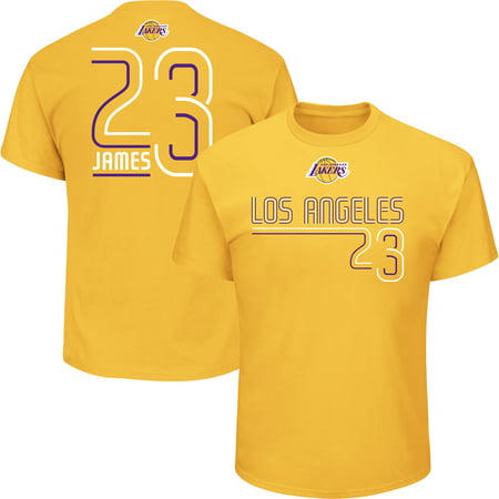 Men's Majestic LeBron James Gold Los Angeles Lakers Spirited Competitor Player Name & Number T-Shirt