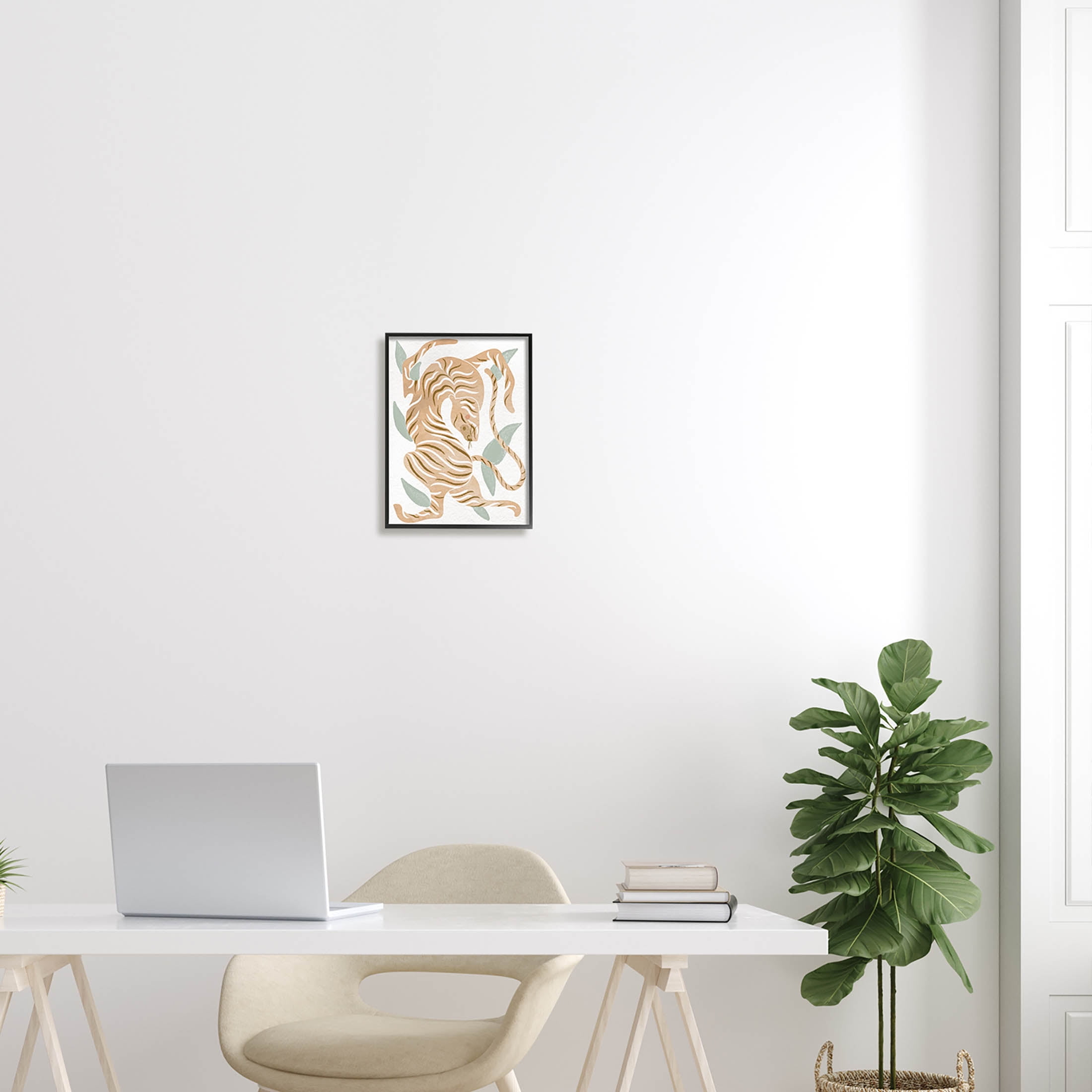 Contemporary Tiger Wildlife Shapes Animals & Insects Graphic Art Black Framed Art Print Wall Art