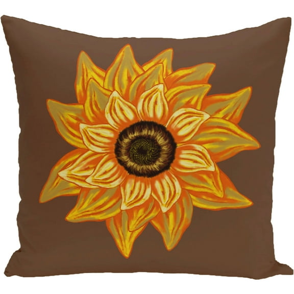 Simply Daisy 16" x 16" El Girasol Feliz Polyester Indoor/Outdoor Pillow, Brown (1 count)