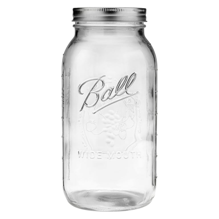 Vintage Ball Wide Mouth Clear 3 Cup 24 Ounce Mason Jar With Grape Vine  Design and Measure Side Panel With Lid 