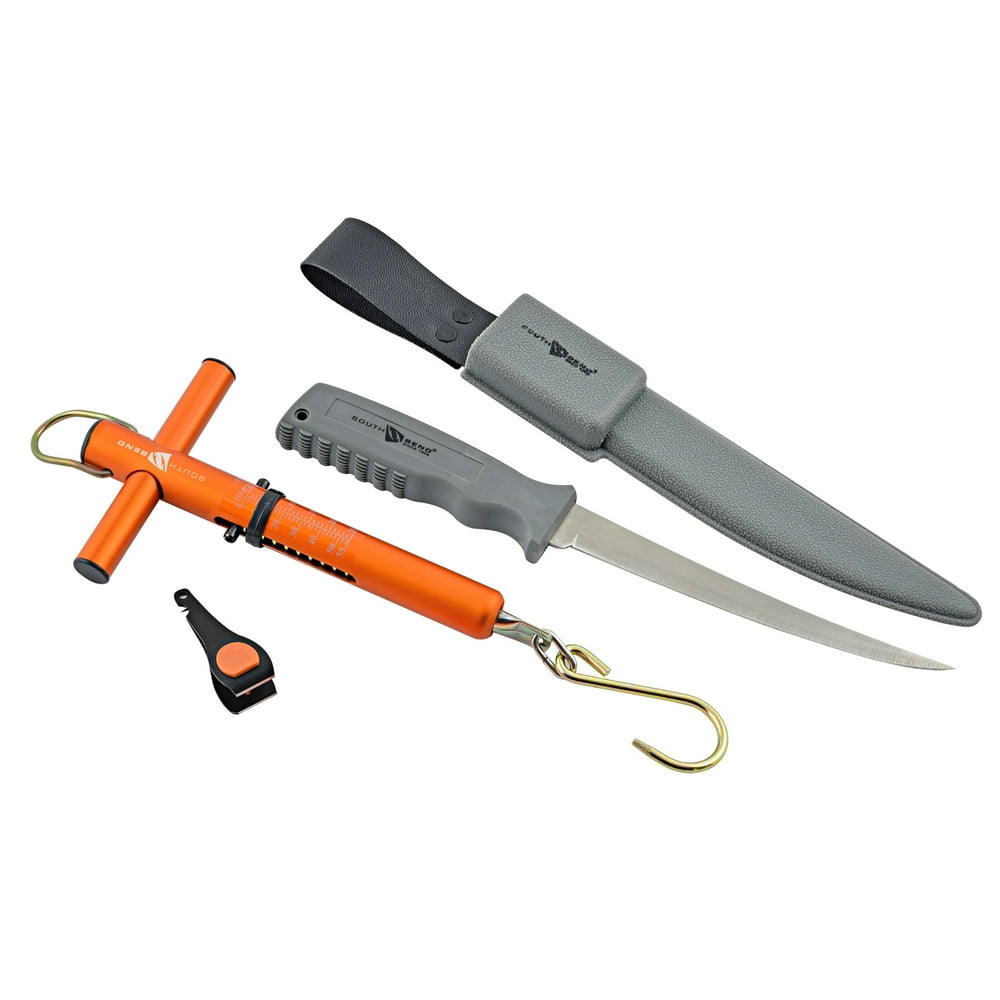 South Bend 4piece Fishing Tool Combo Pack with Fillet Knife and Scale