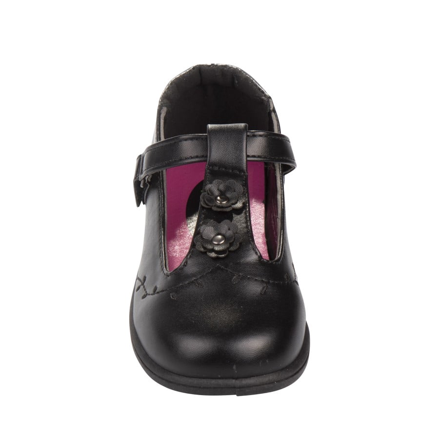 Petalia Girls' Faux Leather Details T-Strap Hook and Loop School Shoes. (Little Kids)
