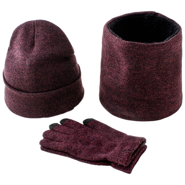Apuakthei - Gorro, guantes y bufanda para hombre y mujer, 3 piezas, gorro de invierno con pantalla táctil, guantes y bufanda con forro de punto
