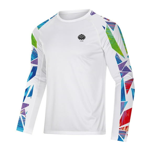 Mens UPF50 Sun Protection Shirts Long Sleeve Rash Guard Quick Dry White L