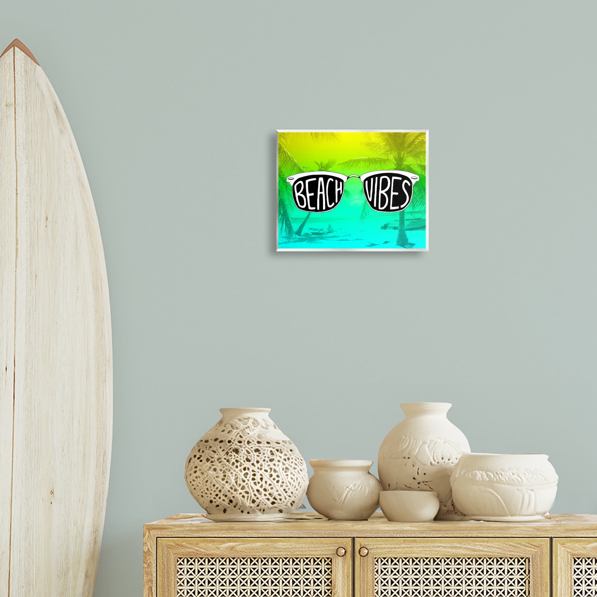 Stupell Industries Beach Vibes Sunglasses Typography Painting Unframed Art Print Wall Art, 14 x 11