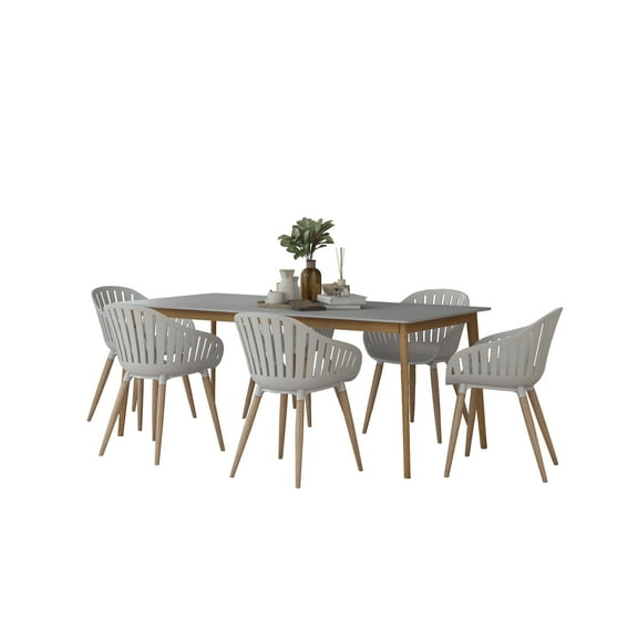 Amazonia Brighton 7-Piece Patio Rectangular Dining Table Set | Eucalyptus Wood | Ideal for Outdoors and Indoors