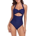 thumbnail image 4 of Jacenvly 2024 One Piece Swimsuits for Women New Style Sleeveless Solid Halter Neck Surfing Swimwear Quick Drying Women'S Fashion Comfortable Loose Top Blouse Casual Attractive Dark Blue, 4 of 8